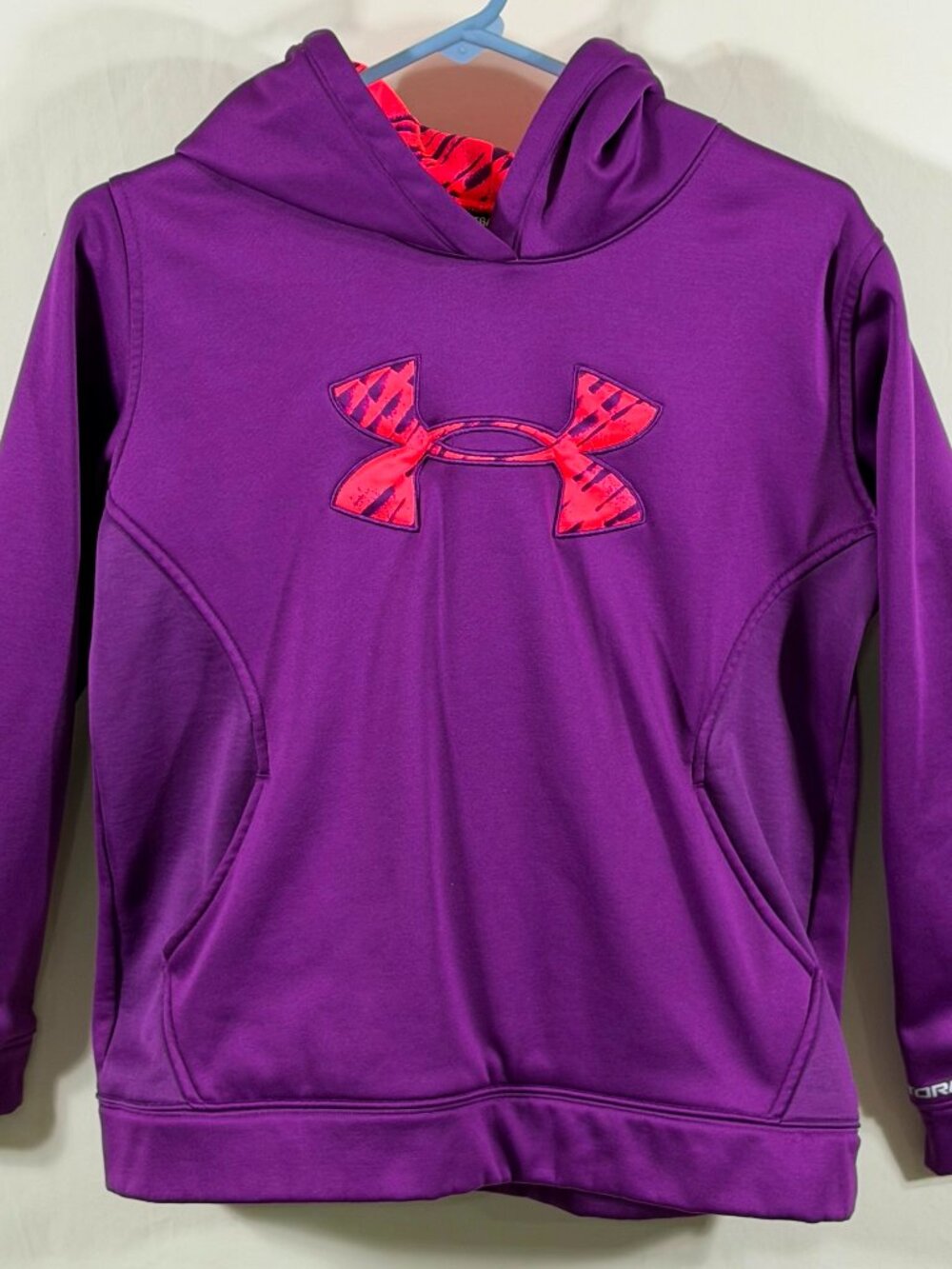 Under Armour Youth XL Storm Purple Hoodie Pink Logo Loose Fit
